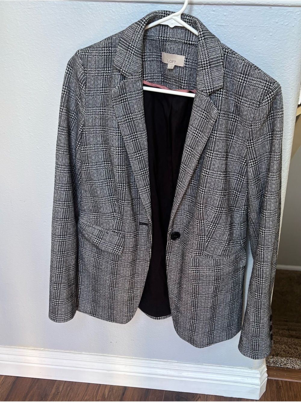 LOFT Women's Black & White Glen Plaid Blazer Sz 2